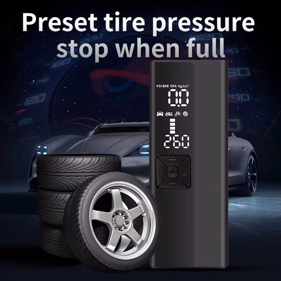La bomba de aire compacta, portátil, digital, inalámbrica y recargable, compresor de aire, inflador de neumáticos con DC12V 1.3ah Li